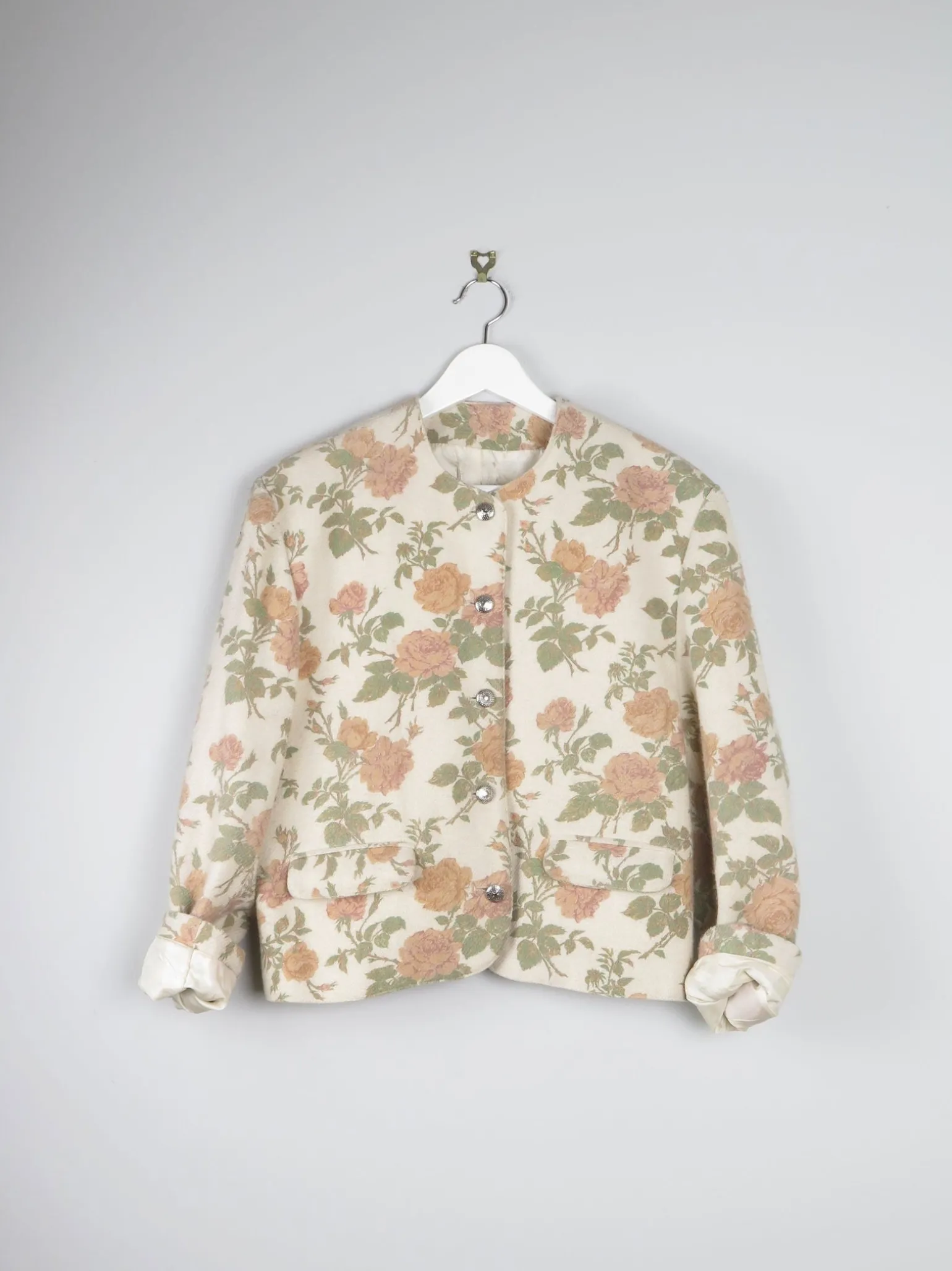 Women’s Vintage Floral Printed Wool 80s Jacket L