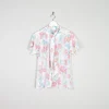 Women’s Vintage Floral Short-Sleeved Blouse With Tie Neck S