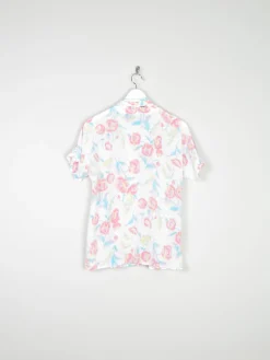 Women’s Vintage Floral Short-Sleeved Blouse With Tie Neck S