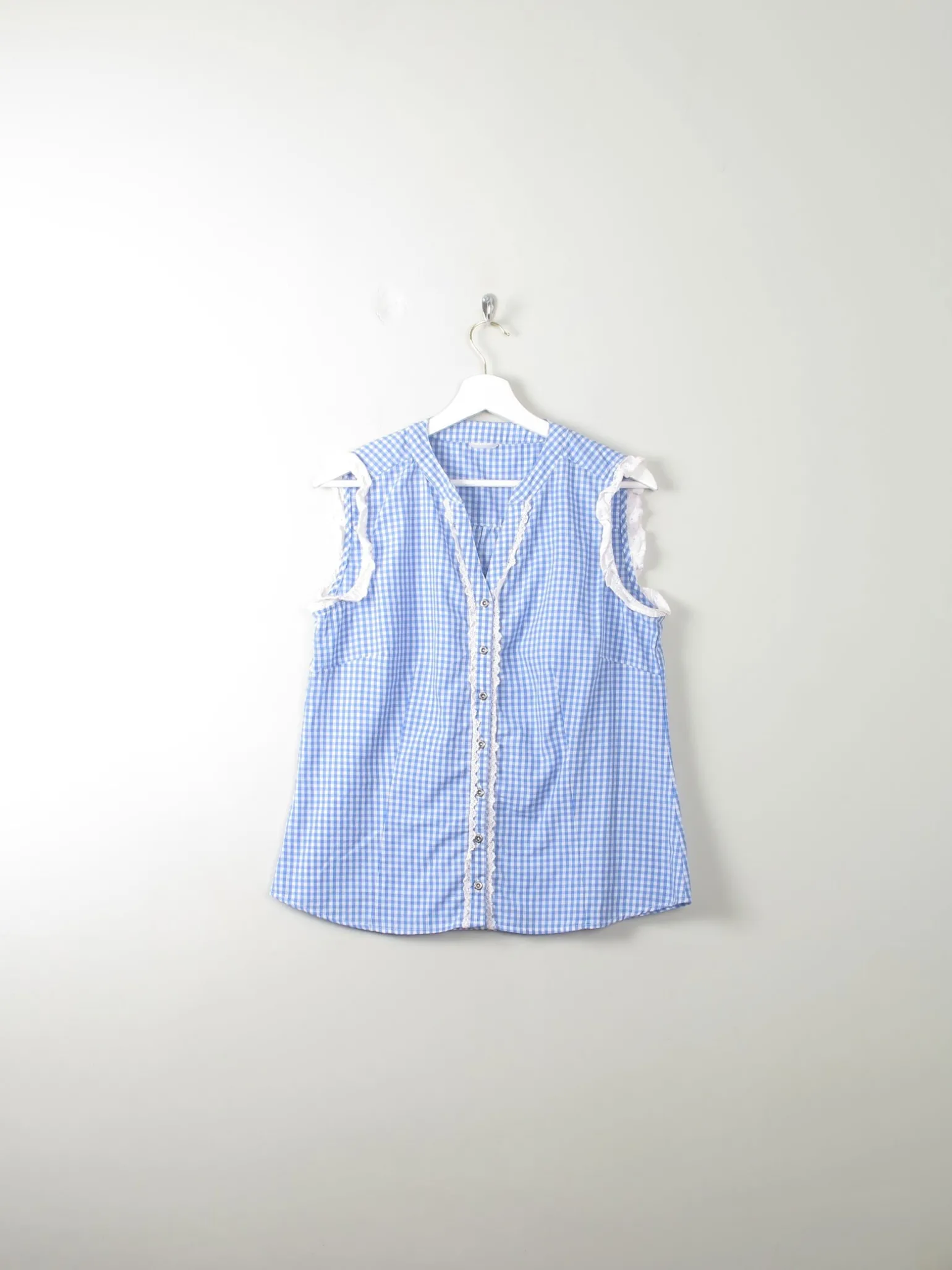 Women's Vintage Gingham Sleeveless Blouse M/L