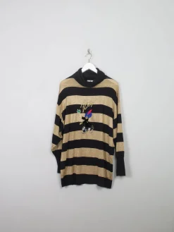 Women's Vintage Gold Striped Oversized Polo Neck Jumper M/L/XL