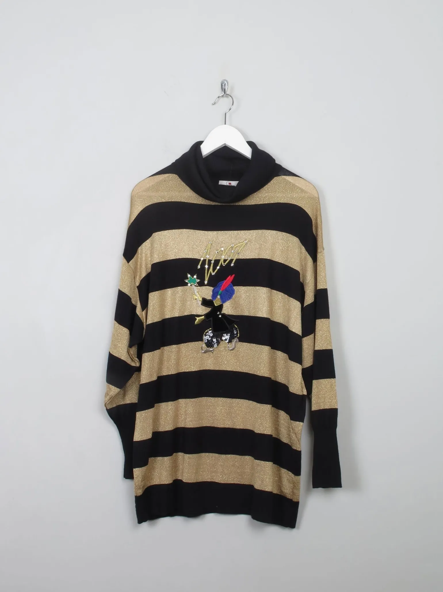 Women's Vintage Gold Striped Oversized Polo Neck Jumper M/L/XL