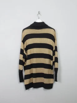 Women's Vintage Gold Striped Oversized Polo Neck Jumper M/L/XL