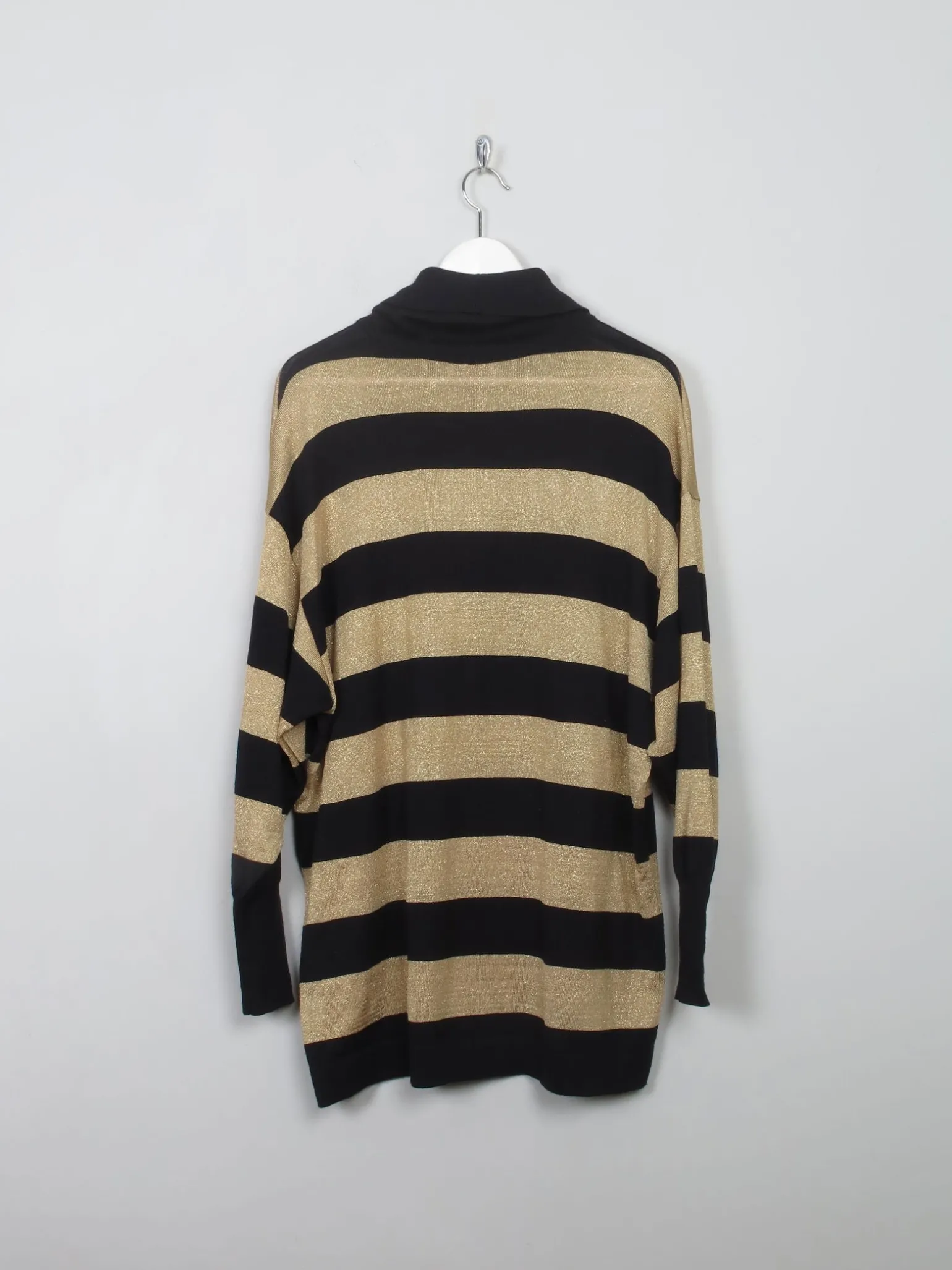 Women's Vintage Gold Striped Oversized Polo Neck Jumper M/L/XL