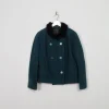 Women's Vintage Green Jacket With Fur Collar M