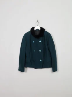 Women's Vintage Green Jacket With Fur Collar M