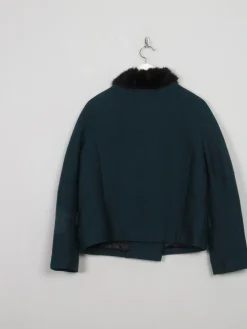 Women's Vintage Green Jacket With Fur Collar M