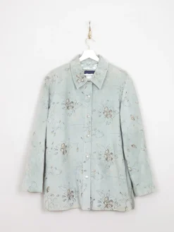 Women's Vintage Green Printed Suede Shirt/Jacket L/XL