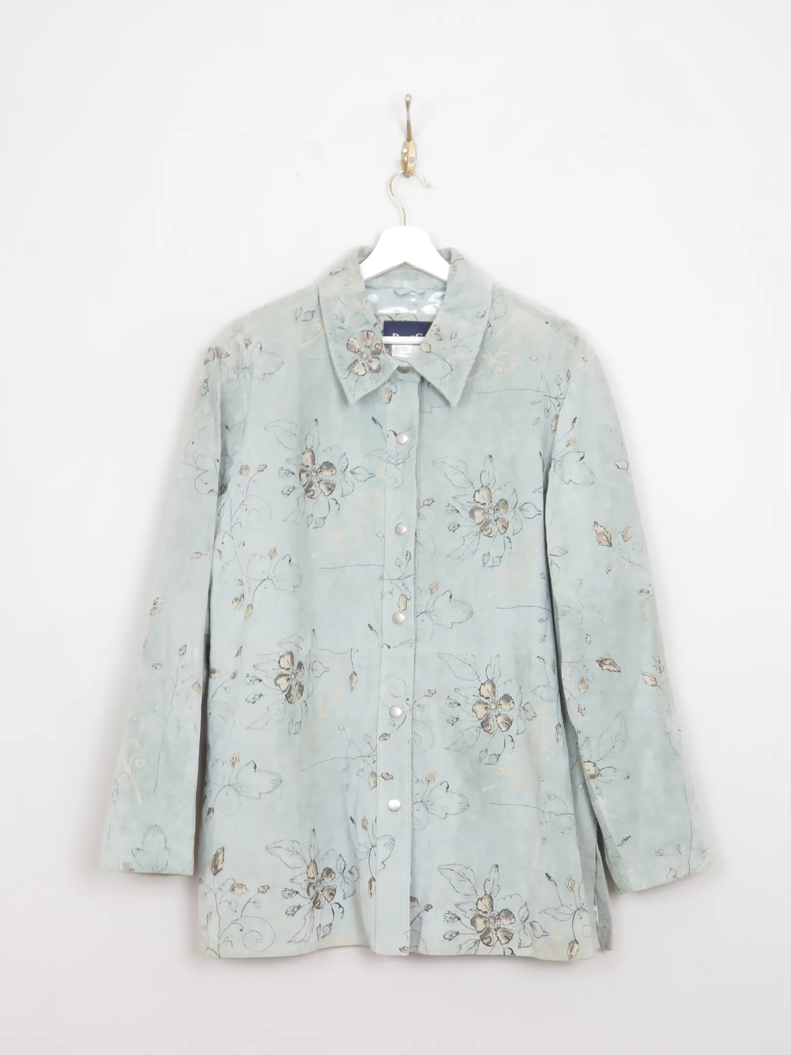 Women's Vintage Green Printed Suede Shirt/Jacket L/XL