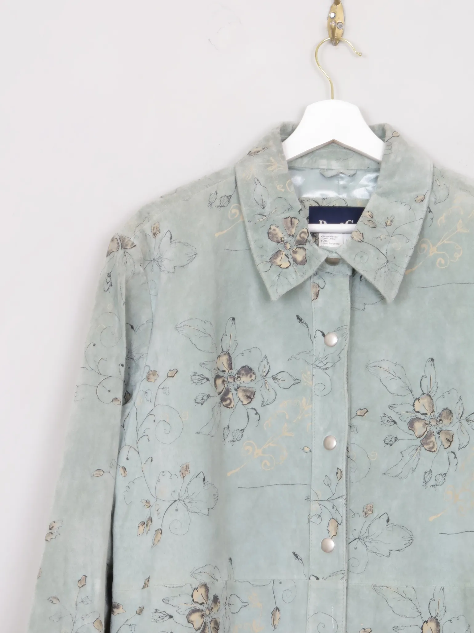 Women's Vintage Green Printed Suede Shirt/Jacket L/XL