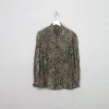 Women's Vintage Green Silk Printed Blouse L