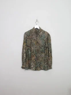 Women's Vintage Green Silk Printed Blouse L