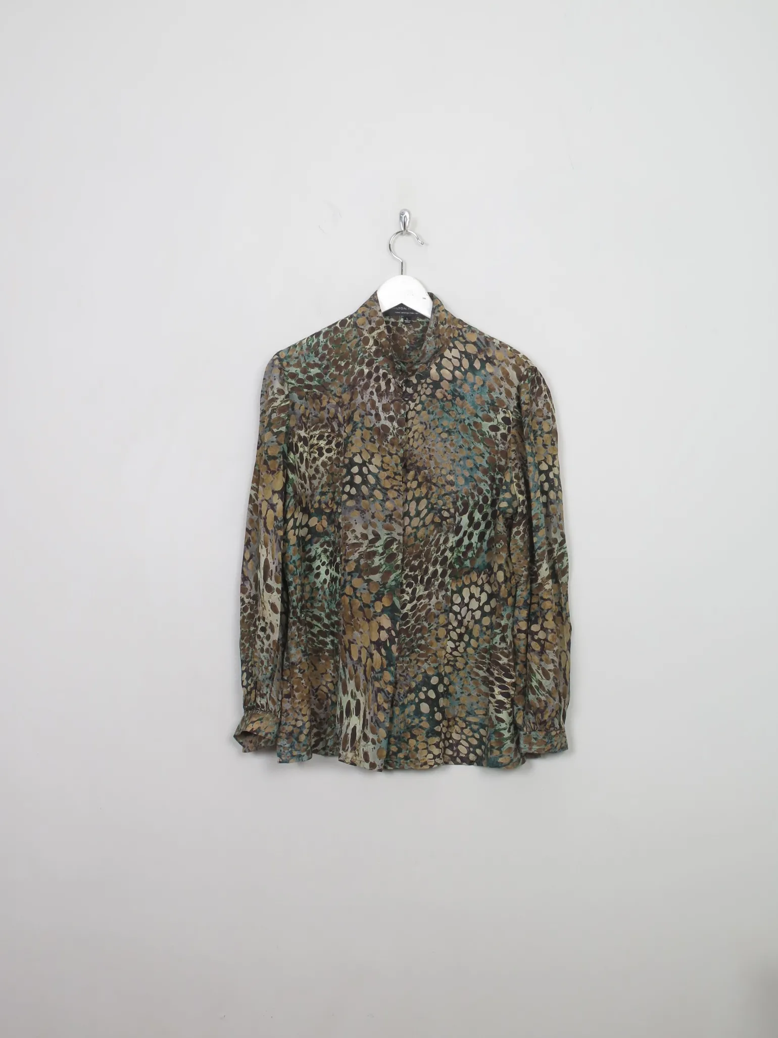 Women's Vintage Green Silk Printed Blouse L