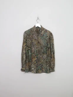 Women's Vintage Green Silk Printed Blouse L