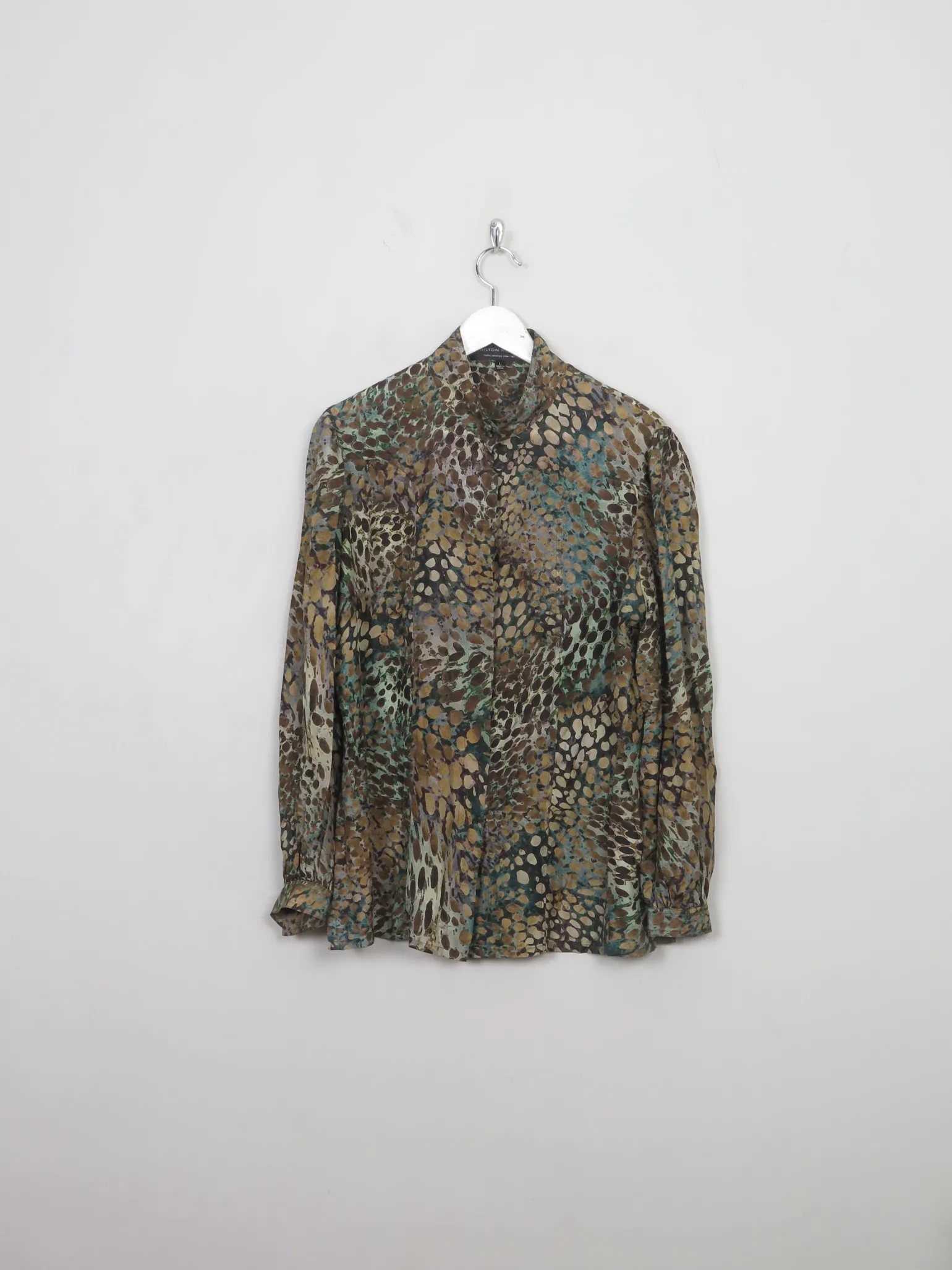Women's Vintage Green Silk Printed Blouse L