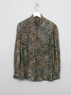 Women's Vintage Green Silk Printed Blouse L
