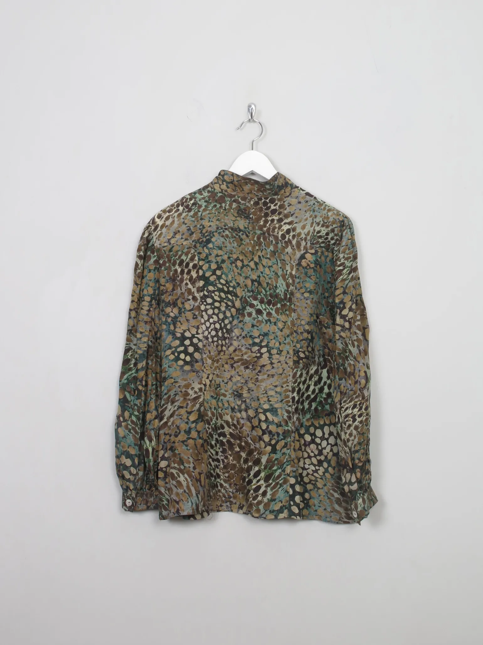 Women's Vintage Green Silk Printed Blouse L