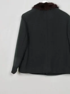 Women's Vintage Green Wool Jacket With Fur Collar L
