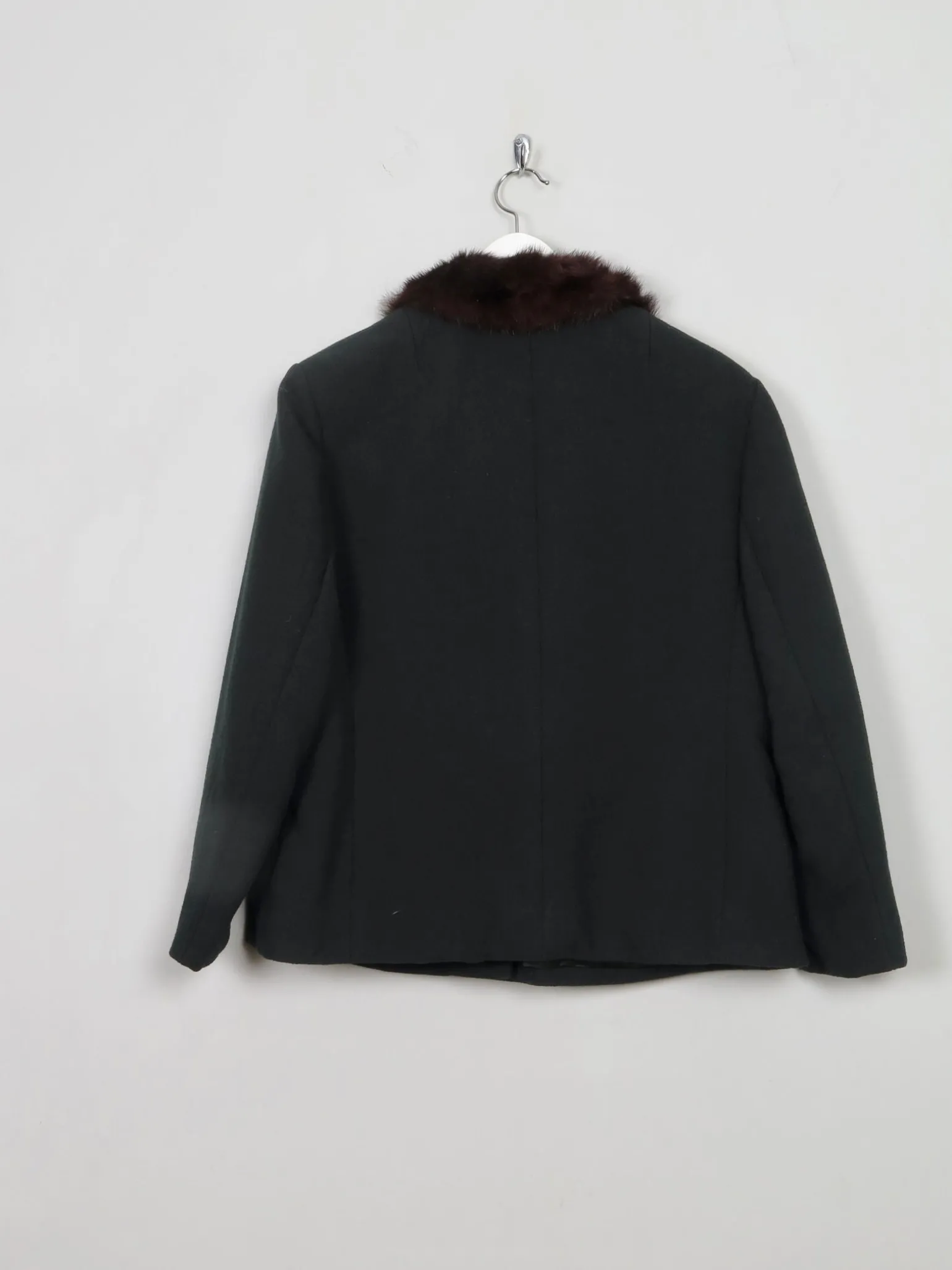 Women's Vintage Green Wool Jacket With Fur Collar L