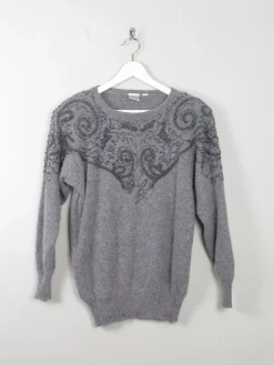 Women's Vintage Grey Embellished Jumper S/M