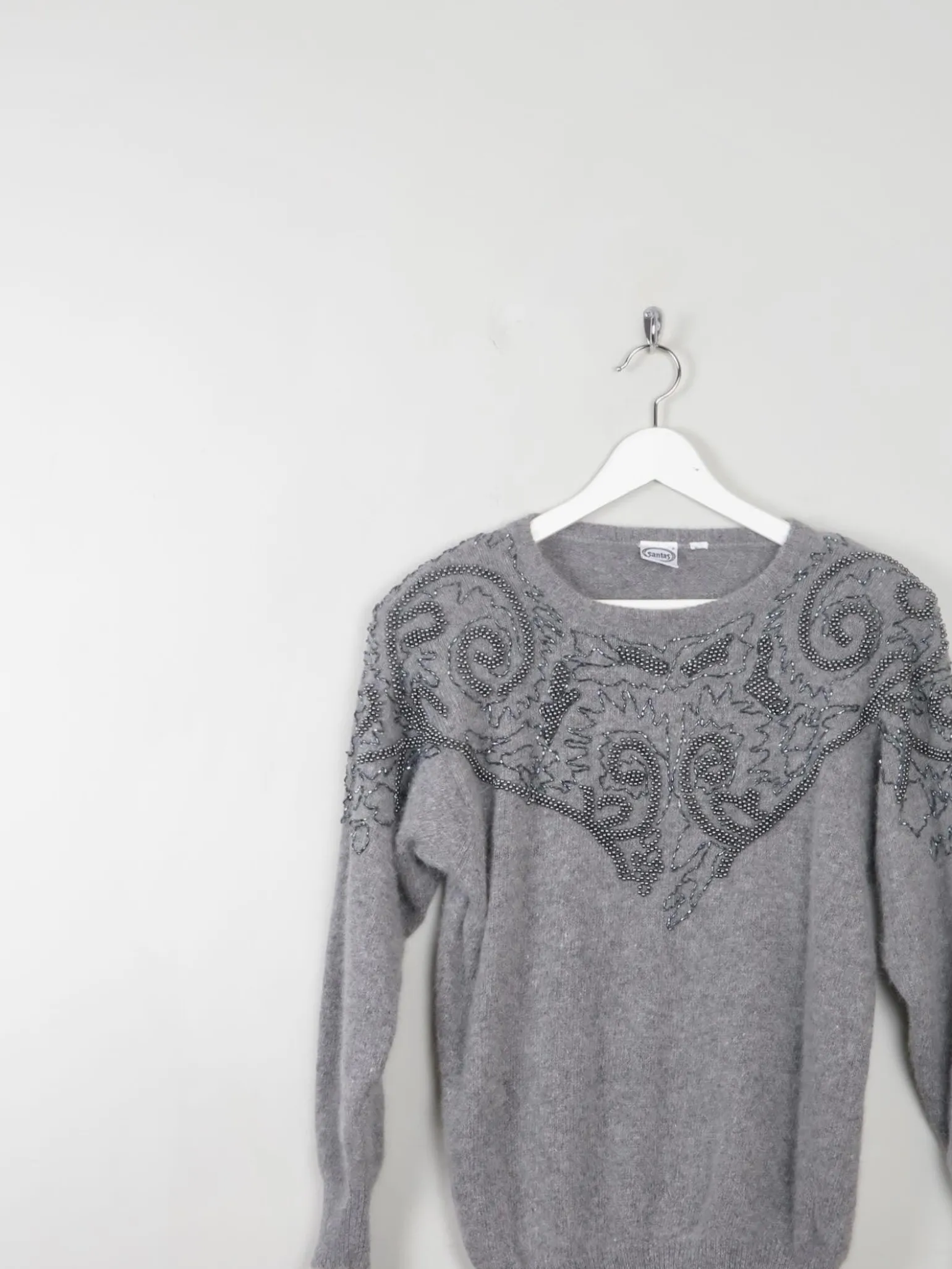 Women's Vintage Grey Embellished Jumper S/M