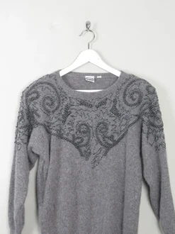 Women's Vintage Grey Embellished Jumper S/M