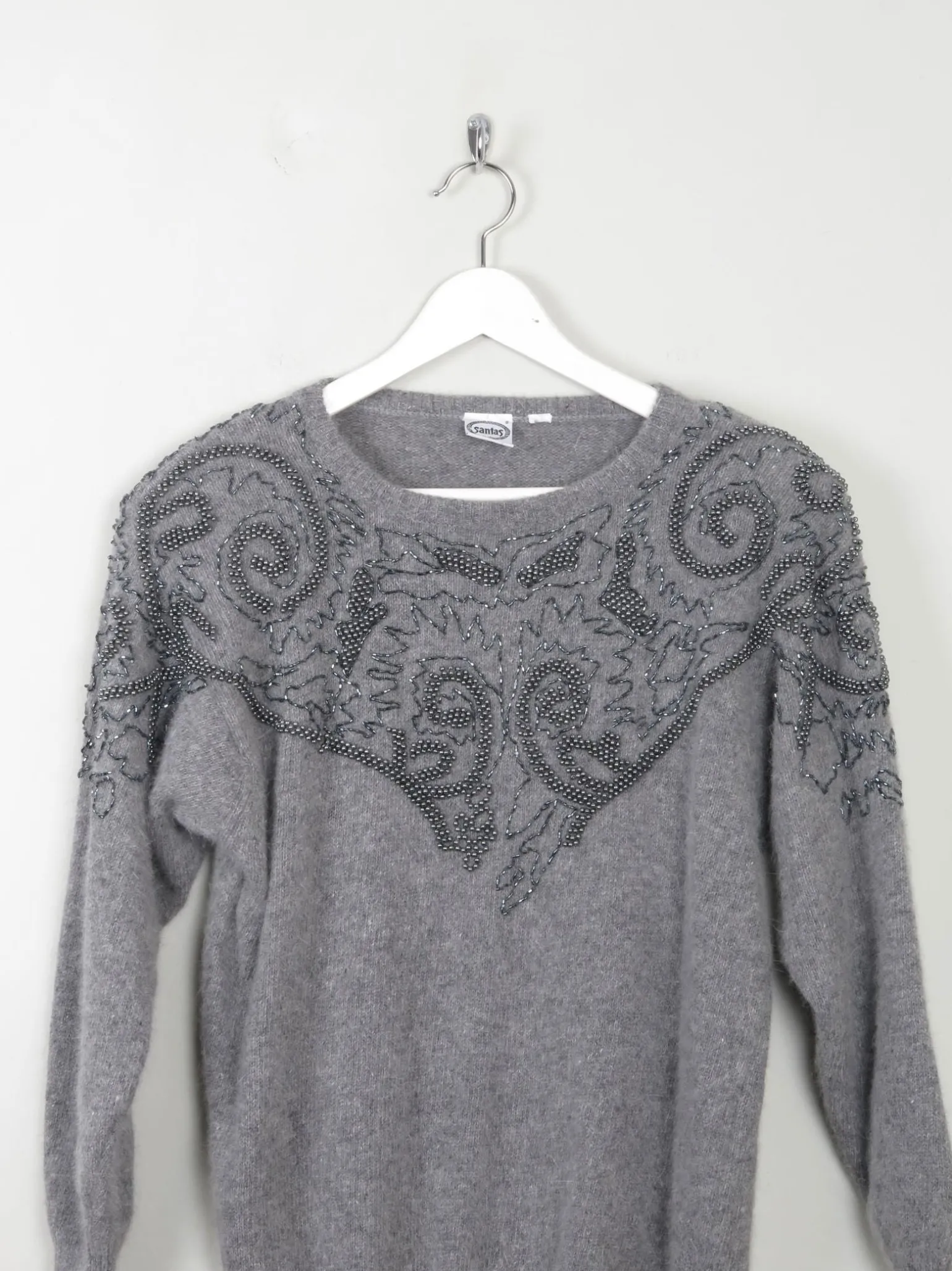 Women's Vintage Grey Embellished Jumper S/M
