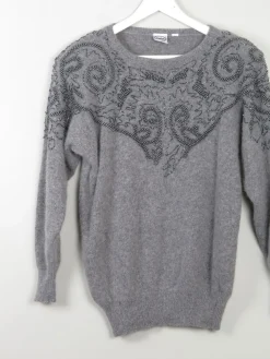 Women's Vintage Grey Embellished Jumper S/M