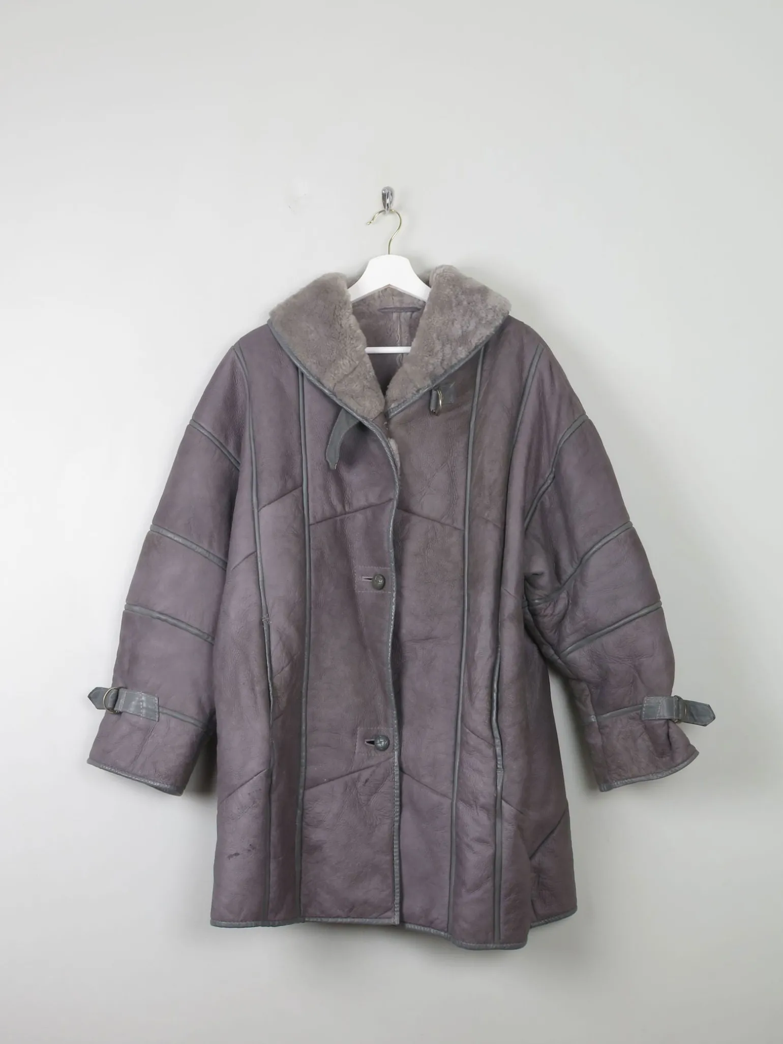 Women's Vintage Grey Shearling Short Coat S-L