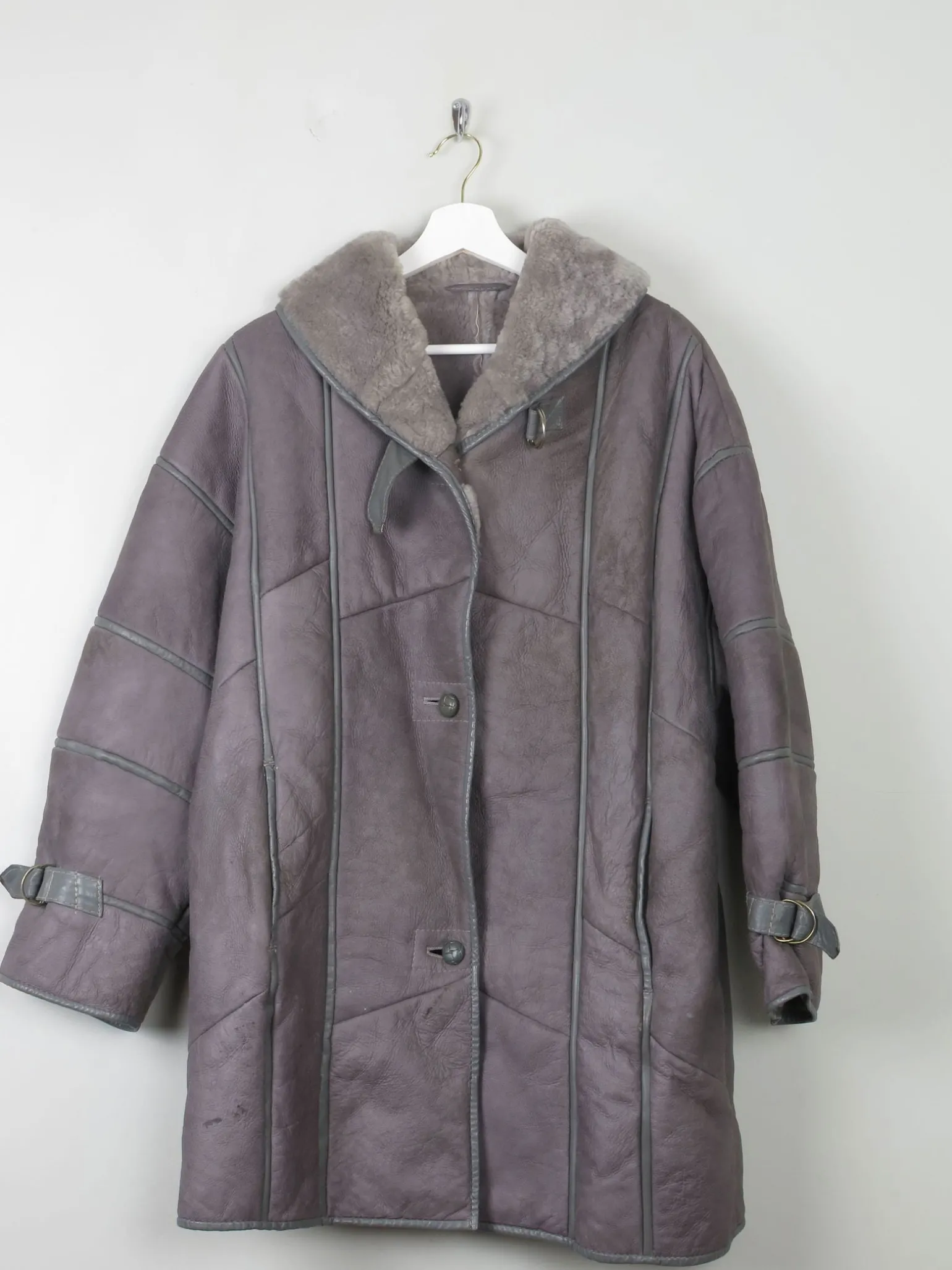 Women's Vintage Grey Shearling Short Coat S-L