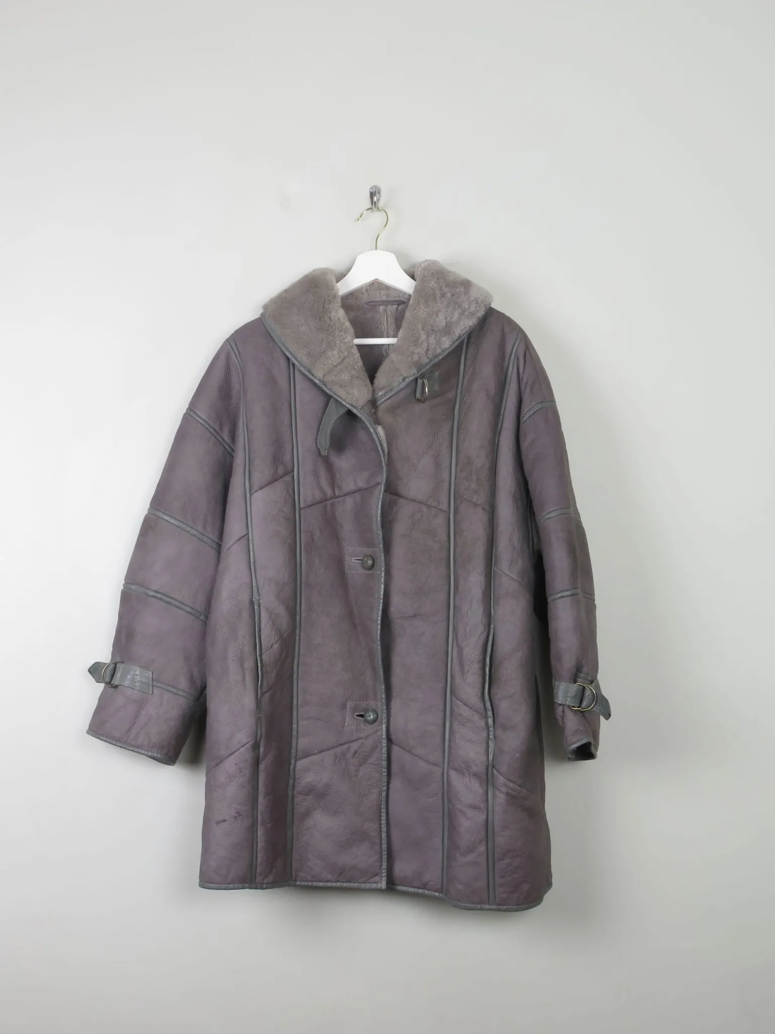 Women's Vintage Grey Shearling Short Coat S-L