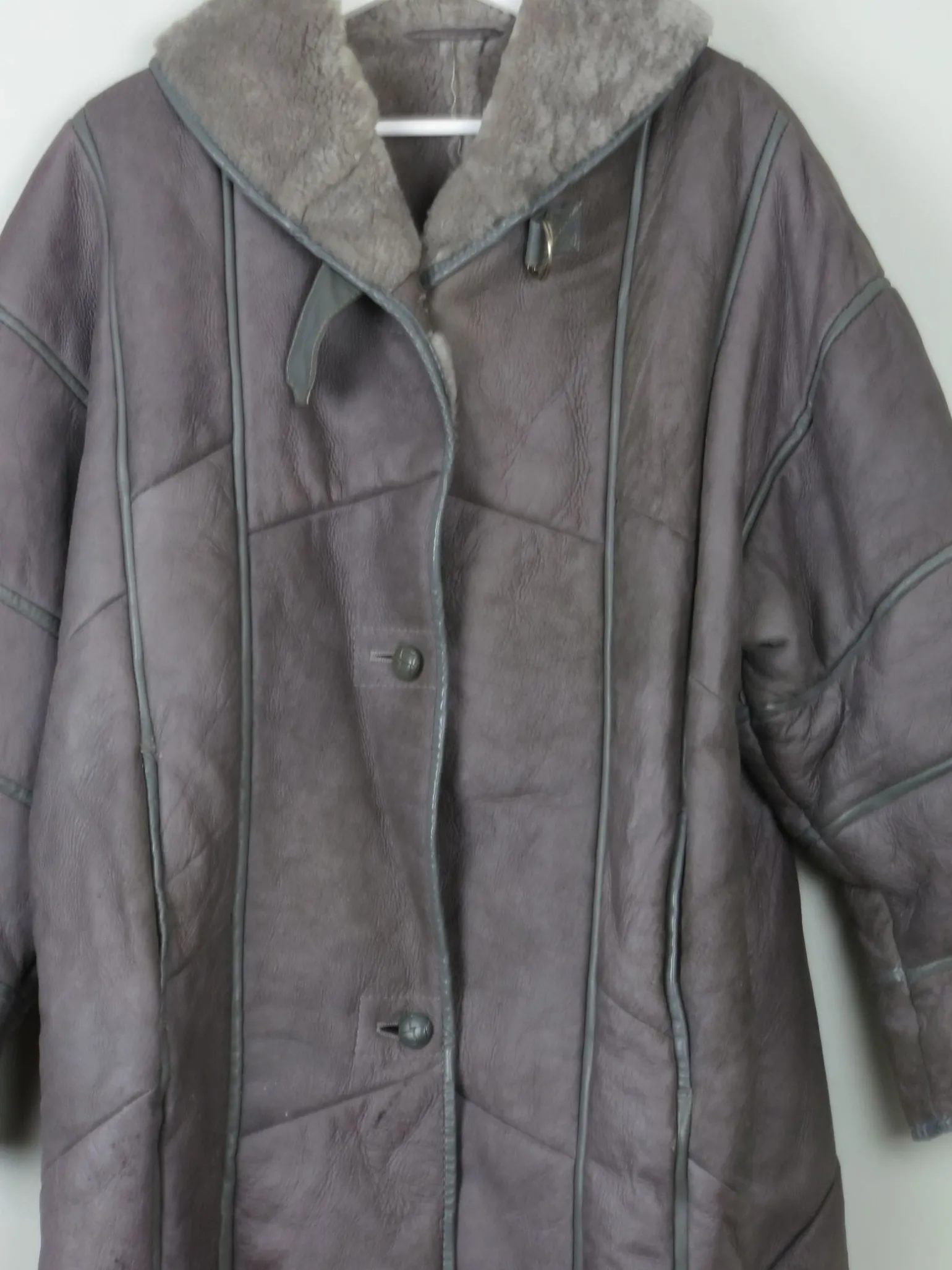 Women's Vintage Grey Shearling Short Coat S-L