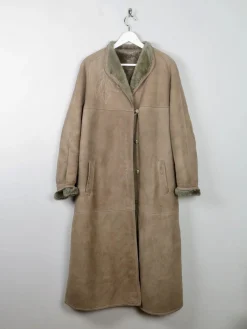 Women's Vintage Khaki Green Sheepskin Coat S/M