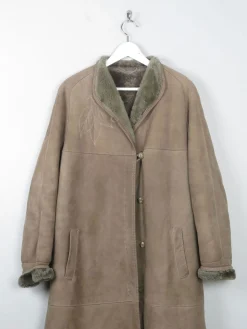 Women's Vintage Khaki Green Sheepskin Coat S/M