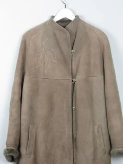 Women's Vintage Khaki Green Sheepskin Coat S/M