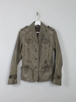 Women's Vintage Khaki Leather Jacket 1990s XS/8
