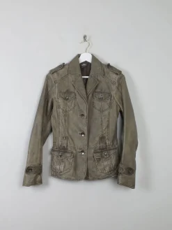 Women's Vintage Khaki Leather Jacket 1990s XS/8