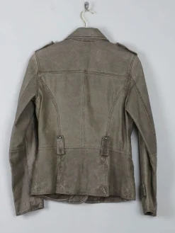 Women's Vintage Khaki Leather Jacket 1990s XS/8