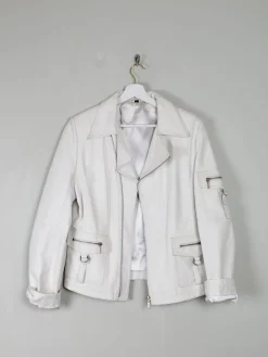 Women's Vintage Leather Biker Jacket Ivory Like New S-L