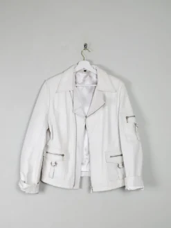 Women's Vintage Leather Biker Jacket Ivory Like New  S-L