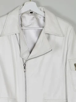 Women's Vintage Leather Biker Jacket Ivory Like New  S-L