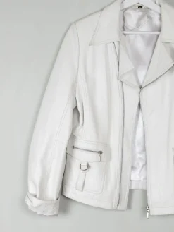 Women's Vintage Leather Biker Jacket Ivory Like New  S-L