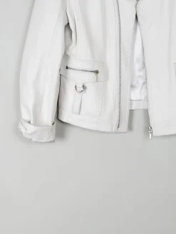 Women's Vintage Leather Biker Jacket Ivory Like New  S-L