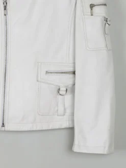 Women's Vintage Leather Biker Jacket Ivory Like New  S-L