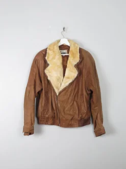 Women's Vintage Leather Jacket With Sheepskin Trim M