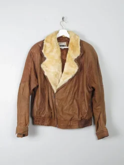 Women's Vintage Leather Jacket With Sheepskin Trim M