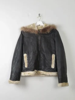 Women's Vintage Leather Lined Jacket With Hood M