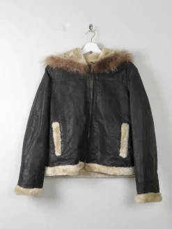 Women's Vintage Leather Lined Jacket With Hood M