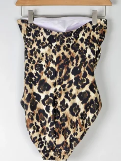 Women’s Vintage Leopard Print Strapless Swimsuit 8/10 Approx