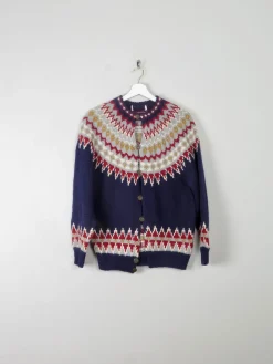 Women's Vintage Navy Fair Isle Cardigan S/M